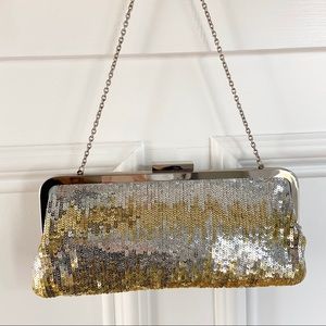 BCBG gold and silver sequined evening bag